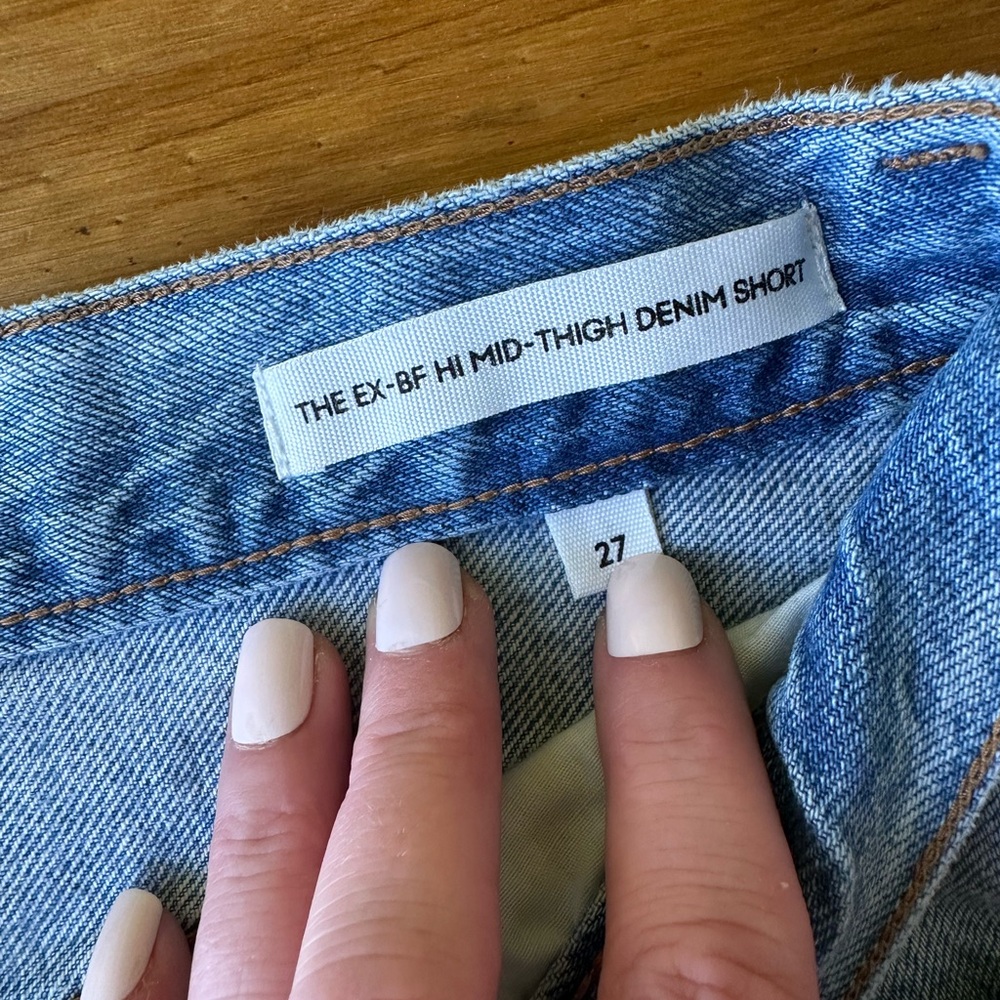 Denim Forum Light Blue High-Waist Cutoff Jean Shorts - Picture 6 of 7